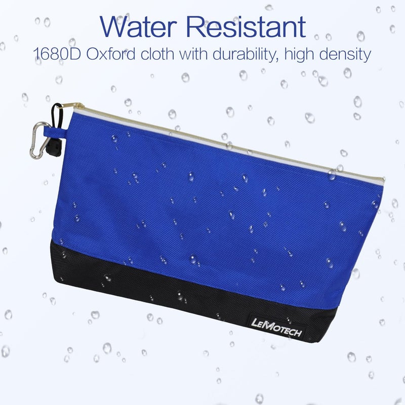 LeMotech Zipper Tool Bag, Stand-Up Tool Pouch with Carabiners,Utility Bag,Water Resistant Storage Bag,Multi-Size Blue/Orange/Grey/Yellow 4 Pack - Image 2